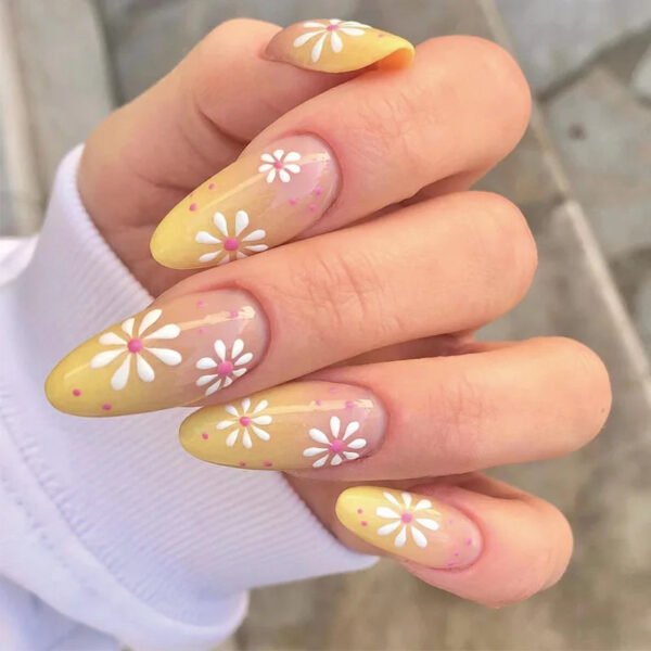 24pcs Full Cover Long False Press On Nails With Designs Light Green Stripe Gradient