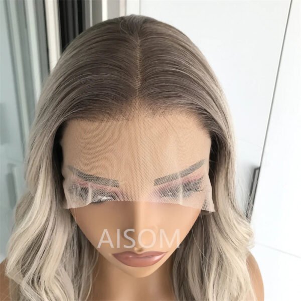 Highlight Ash Platinum Blonde Body Wave Synthetic Lace Front Wig for Women Long Wavy Pre Plucked Heat Resistant Fiber Wig