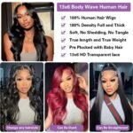 30 40 inch Body Wave Human Hair Wigs 13x4 13x6 Hd Lace Frontal Wig Body Wave Lace Front Wig 180% Density 100% Human Hair Wigs