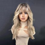 Lace Part Wigs for Women Ombre Ash Honey Blonde Colored Glueless Wigs with Bangs WEar and go 100% Natural Woman"s Wig Synthetic