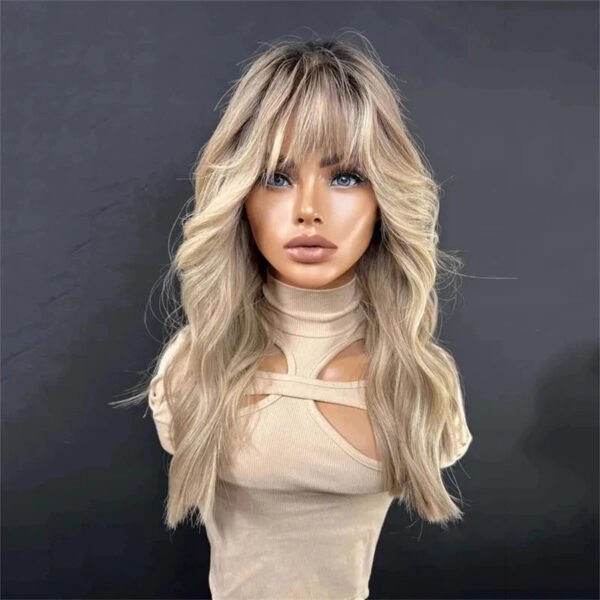 Lace Part Wigs for Women Ombre Ash Honey Blonde Colored Glueless Wigs with Bangs WEar and go 100% Natural Woman"s Wig Synthetic