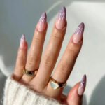 24Pcs French False Press On Nails Purple Edge  Almond Bow Flower Design