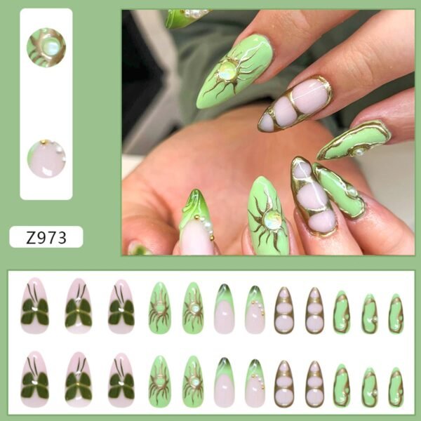 24pcs White Flower Fake Press on Nail Tips Yellow Pink Blush Full Cover Almond Shaped