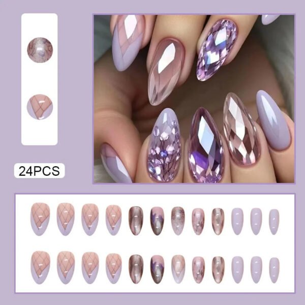 24pcs White Flower Fake Press on Nail Tips Yellow Pink Blush Full Cover Almond Shaped