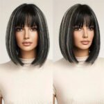 OLACARE Synthetic Long Straight Lolita Wig with Bangs Wig  Mixed Black Red Blonde Cosplay