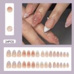 24pcs White Flower Fake Press on Nail Tips Yellow Pink Blush Full Cover Almond Shaped