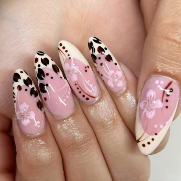 24Pcs Pink French Style Fake Press on Nails 3D Bowknot Designs Short Square