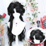 OLACARE Synthetic Long Straight Lolita Wig with Bangs Wig  Mixed Black Red Blonde Cosplay