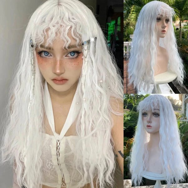 OLACARE Synthetic Long Straight Lolita Wig with Bangs Wig  Mixed Black Red Blonde Cosplay