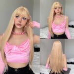 Long Straight Blonde Synthetic Wigs highlight Golden Hair Natural Female wig Middle Part Wigs For Cosplay Party Heat Resistant