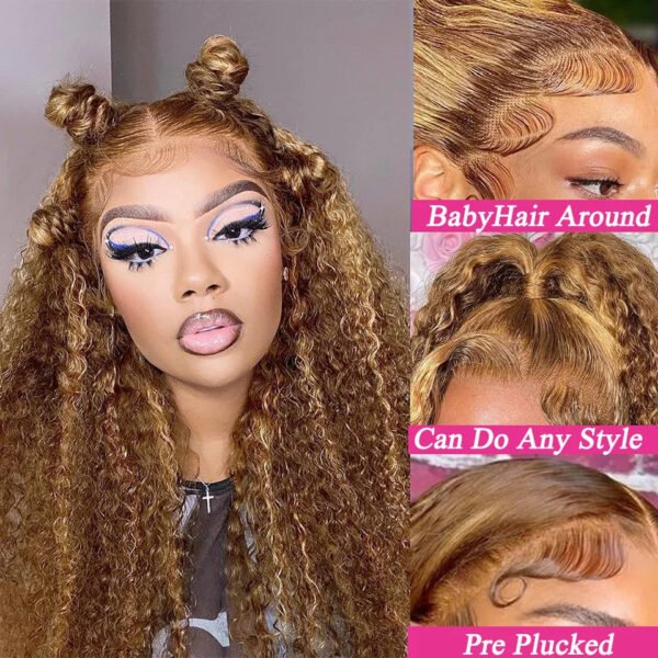 Women's Highlight Ombre Lace Front Wig Human Hair Curly Wigs Brazilian Honey Blonde Pre Plucked