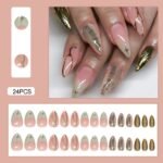 24pcs White Flower Fake Press on Nail Tips Yellow Pink Blush Full Cover Almond Shaped