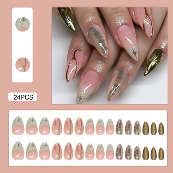 24pcs White Flower Fake Press on Nail Tips Yellow Pink Blush Full Cover Almond Shaped