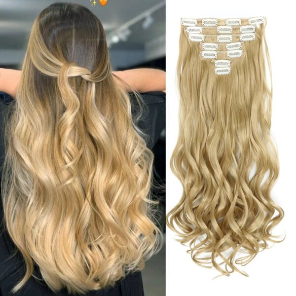 Clip In Hair Extensions 7 PCS Full Head 22-Inch-Long Curly Wavy Synthetic Hair Pieces