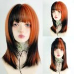 OLACARE Synthetic Long Straight Lolita Wig with Bangs Wig  Mixed Black Red Blonde Cosplay