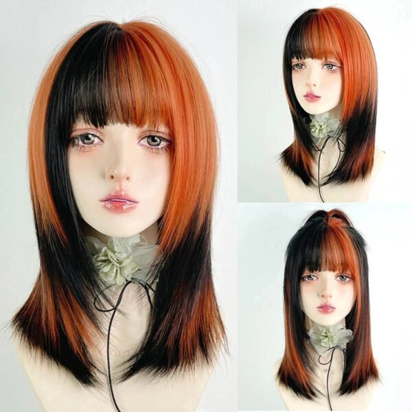 OLACARE Synthetic Long Straight Lolita Wig with Bangs Wig  Mixed Black Red Blonde Cosplay