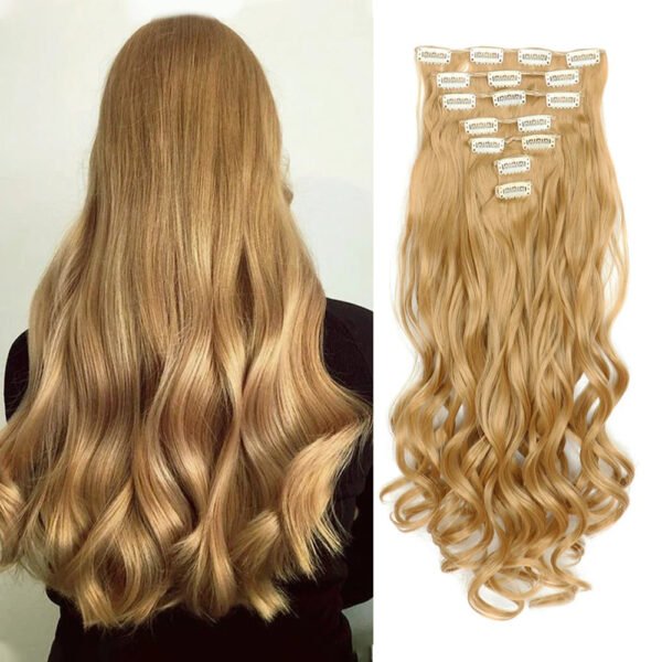 Clip In Hair Extensions 7 PCS Full Head 22-Inch-Long Curly Wavy Synthetic Hair Pieces