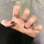 24Pcs Pink French Style Fake Press on Nails 3D Bowknot Designs Short Square