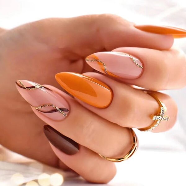 24pcs Full Cover Long False Press On Nails With Designs Light Green Stripe Gradient