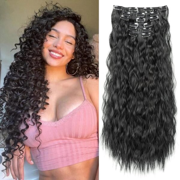 Clip In Hair Extensions 16 Clips 22-Inch-Long Water Wave Full Hair Extension Synthetic
