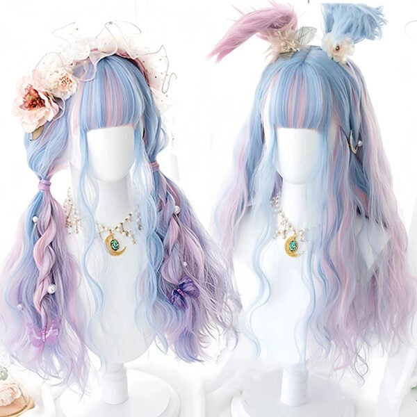 OLACARE Synthetic Long Straight Lolita Wig with Bangs Wig  Mixed Black Red Blonde Cosplay