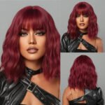 Women Grey Wavy Bob Wigs with Bangs Short Blonde Ombre Synthetic Wig with Dark Roots Natural Hair for Daily Use