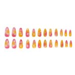 24pcs White Flower Fake Press on Nail Tips Yellow Pink Blush Full Cover Almond Shaped