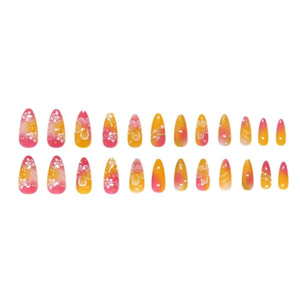 24pcs White Flower Fake Press on Nail Tips Yellow Pink Blush Full Cover Almond Shaped