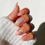 24pcs Full Cover Long False Press On Nails With Designs Light Green Stripe Gradient