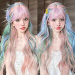 OLACARE Synthetic Long Straight Lolita Wig with Bangs Wig  Mixed Black Red Blonde Cosplay