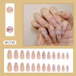 24pcs White Flower Fake Press on Nail Tips Yellow Pink Blush Full Cover Almond Shaped