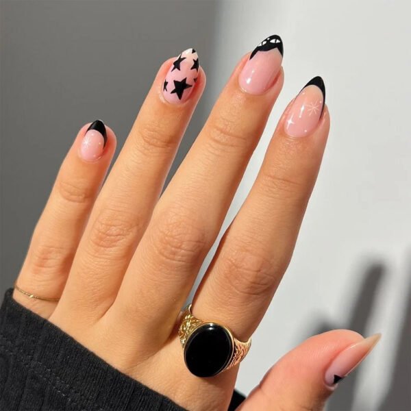 24pcs White Flower Fake Press on Nail Tips Yellow Pink Blush Full Cover Almond Shaped