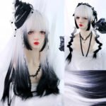 OLACARE Synthetic Long Straight Lolita Wig with Bangs Wig  Mixed Black Red Blonde Cosplay