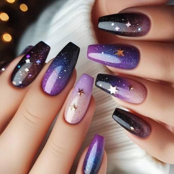 Summer Sweetheart Handmade Press On Nails  Short Coffin  Stars Moon
