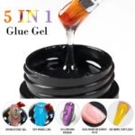 5 in 1 Glue Gel Reinforcement Gel No Wipe Top Coat Nail Art  Soak Off UV Gel Varnish 3D Chrome Design Super Diamond Gel