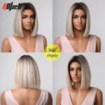 Brown Blonde Ombre Synthetic Wigs Short Straight Bob Wigs for Women Middle Part Lolita Cosplay Natural Hair Heat Resistant Fiber