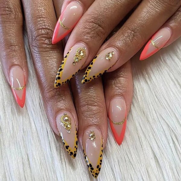 24pcs Full Cover Long False Press On Nails With Designs Light Green Stripe Gradient