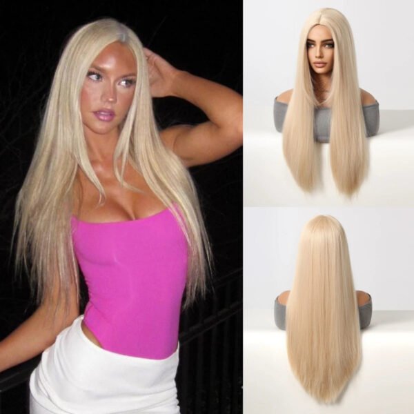 Long Straight Blonde Synthetic Wigs highlight Golden Hair Natural Female wig Middle Part Wigs For Cosplay Party Heat Resistant