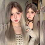 OLACARE Synthetic Long Straight Lolita Wig with Bangs Wig  Mixed Black Red Blonde Cosplay