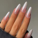 24Pcs French False Press On Nails Purple Edge  Almond Bow Flower Design