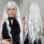 OLACARE Synthetic Long Straight Lolita Wig with Bangs Wig  Mixed Black Red Blonde Cosplay