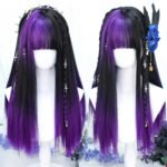 OLACARE Synthetic Long Straight Lolita Wig with Bangs Wig  Mixed Black Red Blonde Cosplay