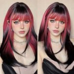 OLACARE Synthetic Long Straight Lolita Wig with Bangs Wig  Mixed Black Red Blonde Cosplay
