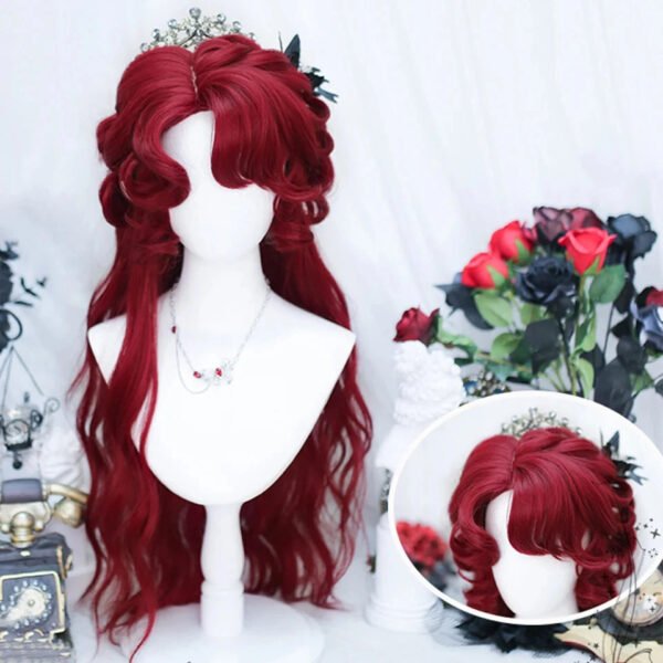 OLACARE Synthetic Long Straight Lolita Wig with Bangs Wig  Mixed Black Red Blonde Cosplay