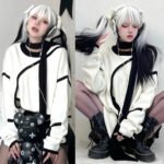 OLACARE Synthetic Long Straight Lolita Wig with Bangs Wig  Mixed Black Red Blonde Cosplay