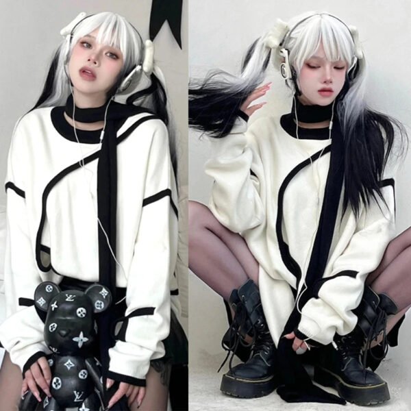 OLACARE Synthetic Long Straight Lolita Wig with Bangs Wig  Mixed Black Red Blonde Cosplay