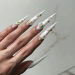 24Pcs French False Press On Nails Purple Edge  Almond Bow Flower Design