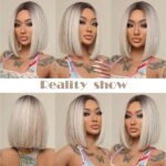 Brown Blonde Ombre Synthetic Wigs Short Straight Bob Wigs for Women Middle Part Lolita Cosplay Natural Hair Heat Resistant Fiber