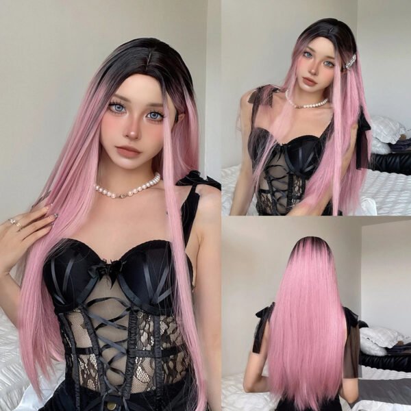 Long Straight Blonde Synthetic Wigs highlight Golden Hair Natural Female wig Middle Part Wigs For Cosplay Party Heat Resistant