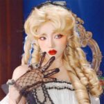 OLACARE Synthetic Long Straight Lolita Wig with Bangs Wig  Mixed Black Red Blonde Cosplay